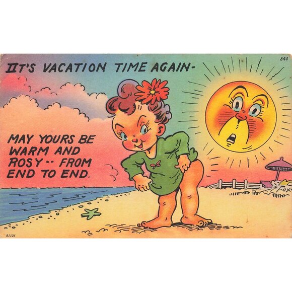 Postcard Curt Teich Comic It's Vacation Time Again Vintage Unposted 1939-1970s - Picture 1 of 2